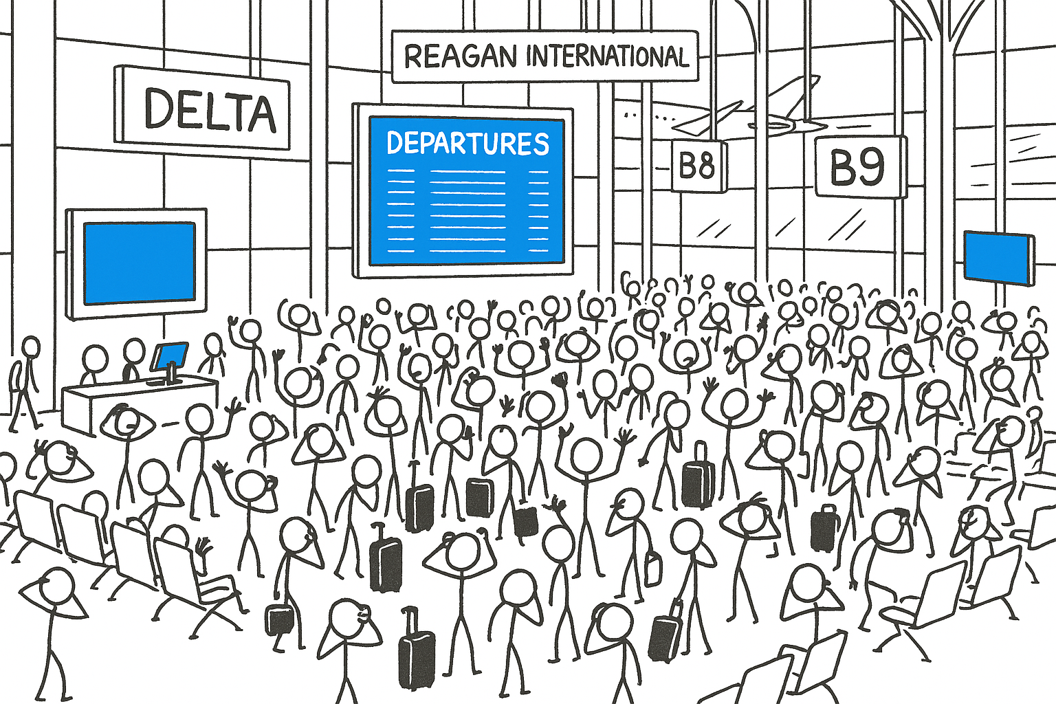 Confused and frustrated passengers during the Crowdstrike outage